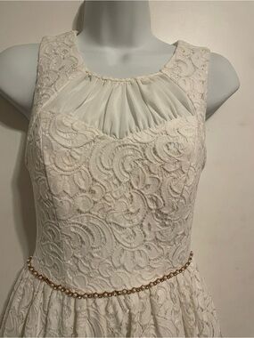 City Triangles Ivory Lace Strapless Dress with Beaded Waist